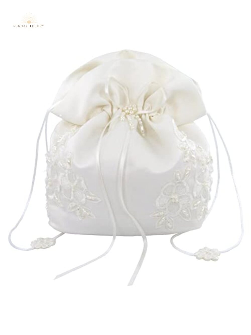 Satin Bridal Money Bag with Pearl-Embellished Floral Lace for Dollar Dance